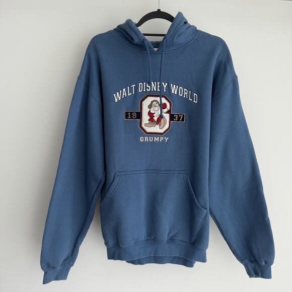 Vintage Disney Parks Hoodie Small Blue Grumpy Snow White Embroidered Sweatshirt - Picture 1 of 9